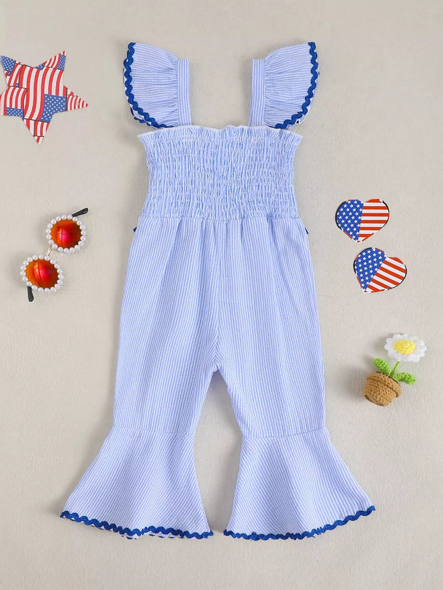 Children's Usa Themed Ruffled Sleeve Smocked Jumpsuit option 8