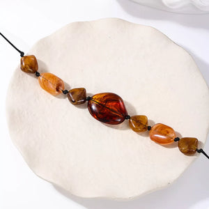 18k Gold-plated Acrylic Beaded Necklace in amber with beaded
