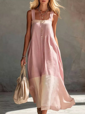 midi dress in Light Pink with color-block and wide straps
