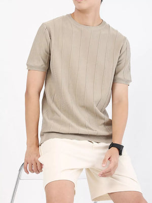 Men's textured short sleeve t-shirt in coffee, crew neck, casual knit style