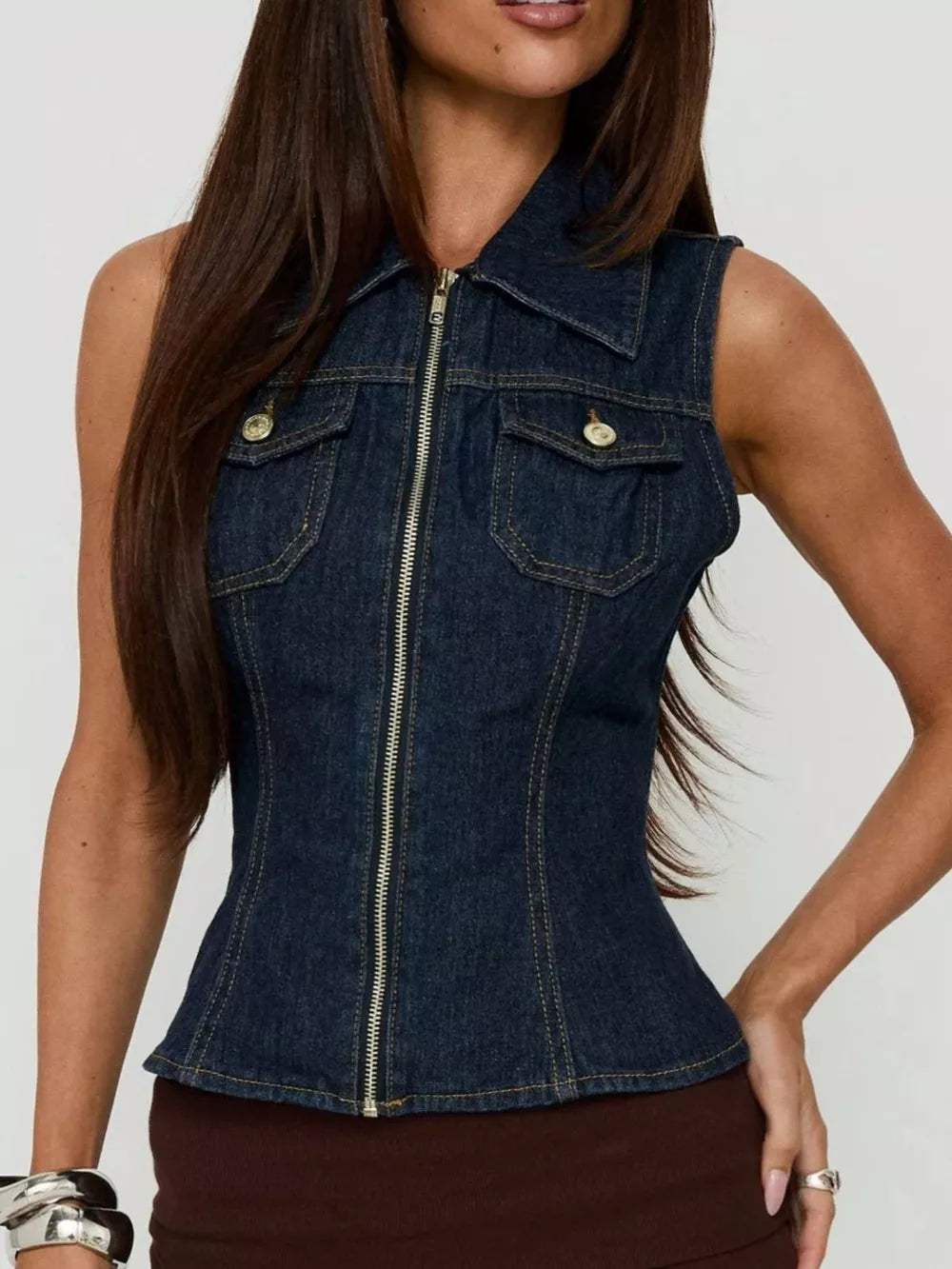 95%cotton, 5%spandex Care instructions: Machine wash cold vest in Dark Blue with fitted silhouette