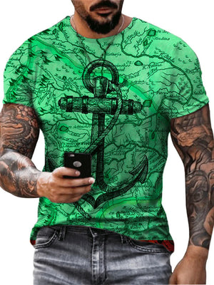Men's green graphic t-shirt with an anchor and map print