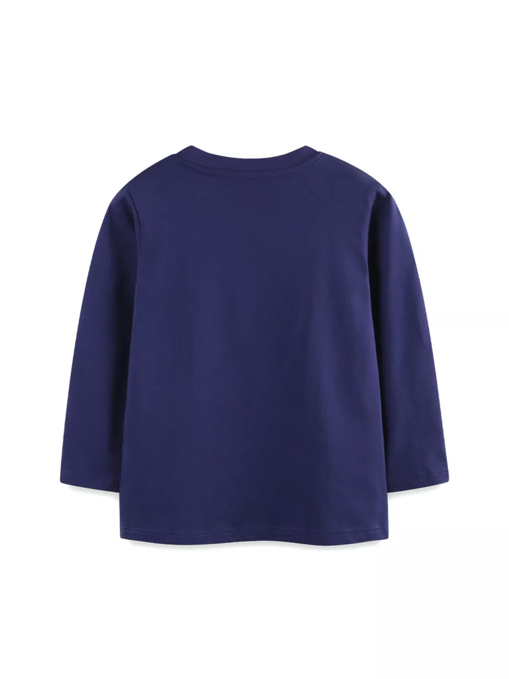 Navy blue long sleeve toddler t-shirt, 100% cotton, crew neck.