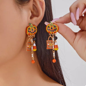 orange earrings with novelty print and not applicable