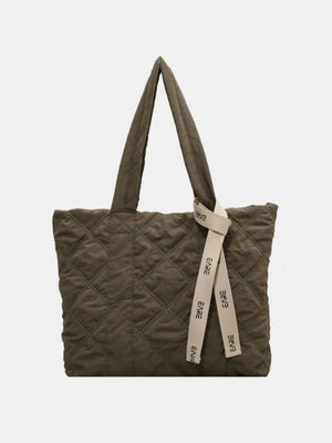 Moss diamond quilt nylon tote bag with logo strap