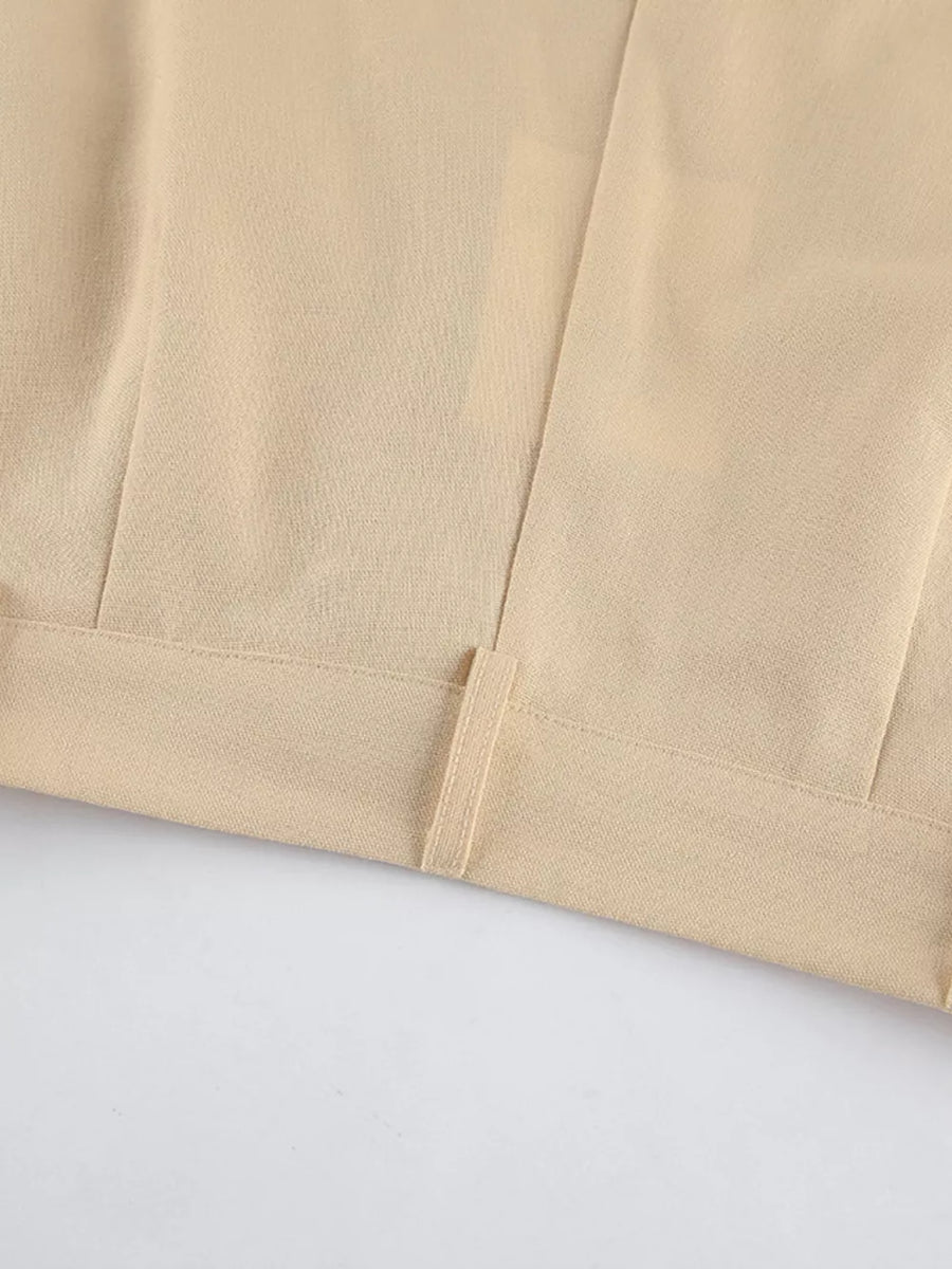 One-shoulder Tie-waist Top And Wide-leg Pants Set in light beige