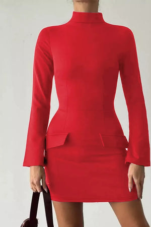Long-sleeve Mini Dress With Flap Pockets in Navy