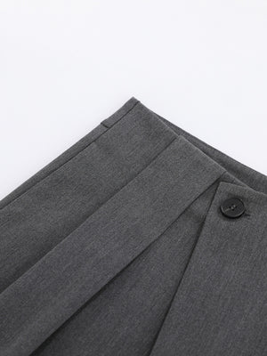 Men's High-Waisted Asymmetric Pleated Capris in Dark Gray with high-waisted