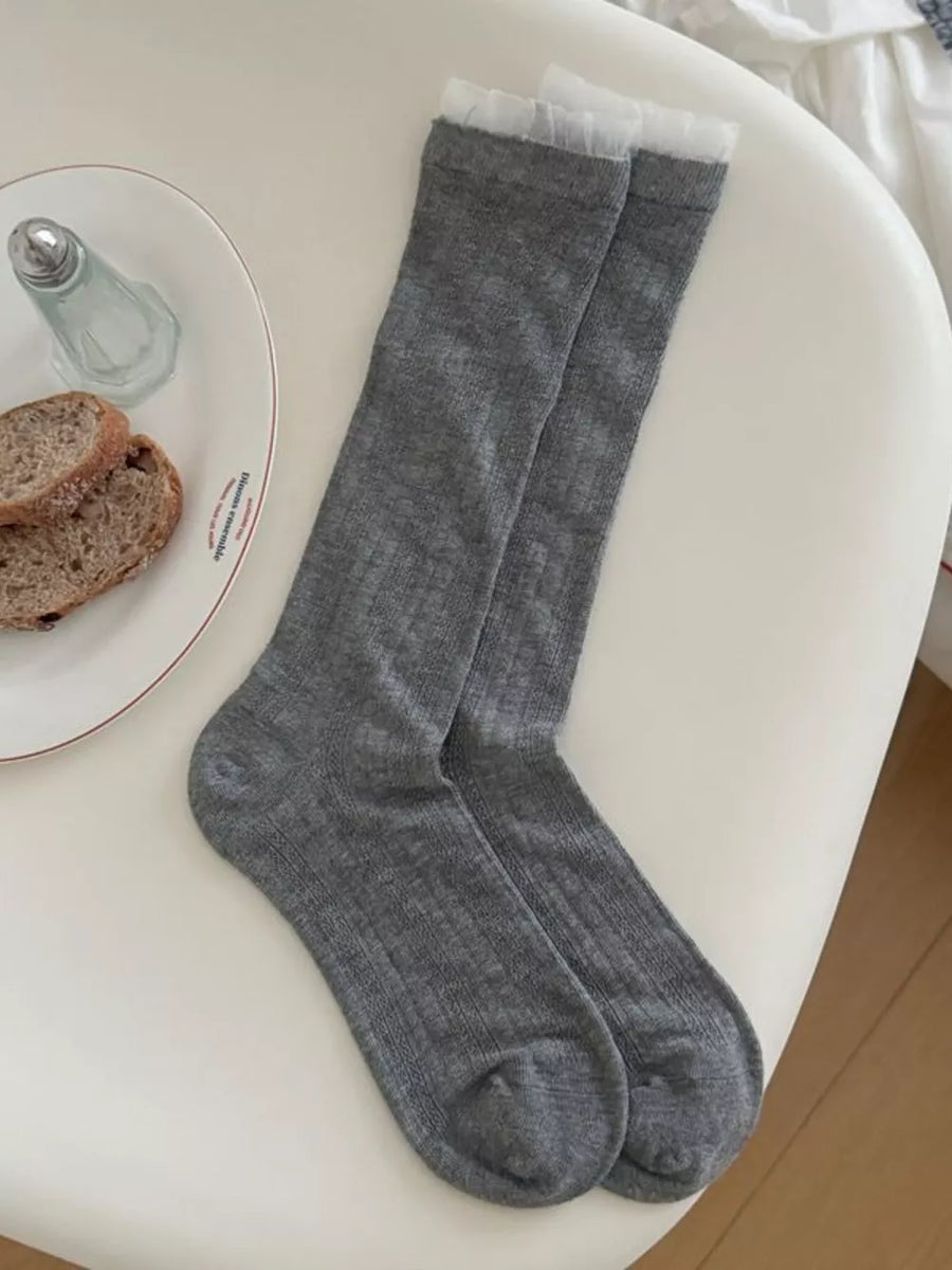 socks in Dark Gray with ribbed knit and ribbed knit