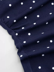 Polka Dot Flare Sleeve Mini Dress in Black with ruched