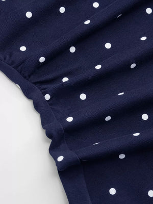 Polka Dot Flare Sleeve Mini Dress in Black with ruched