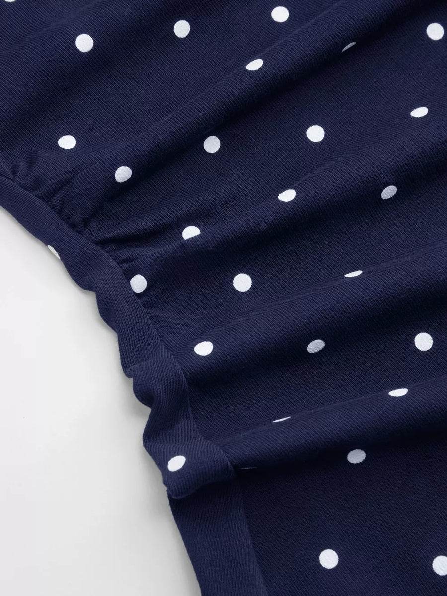 Polka Dot Flare Sleeve Mini Dress in Black with ruched