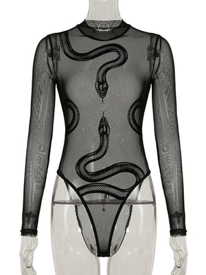 edgy bodysuit in Black with mock neck