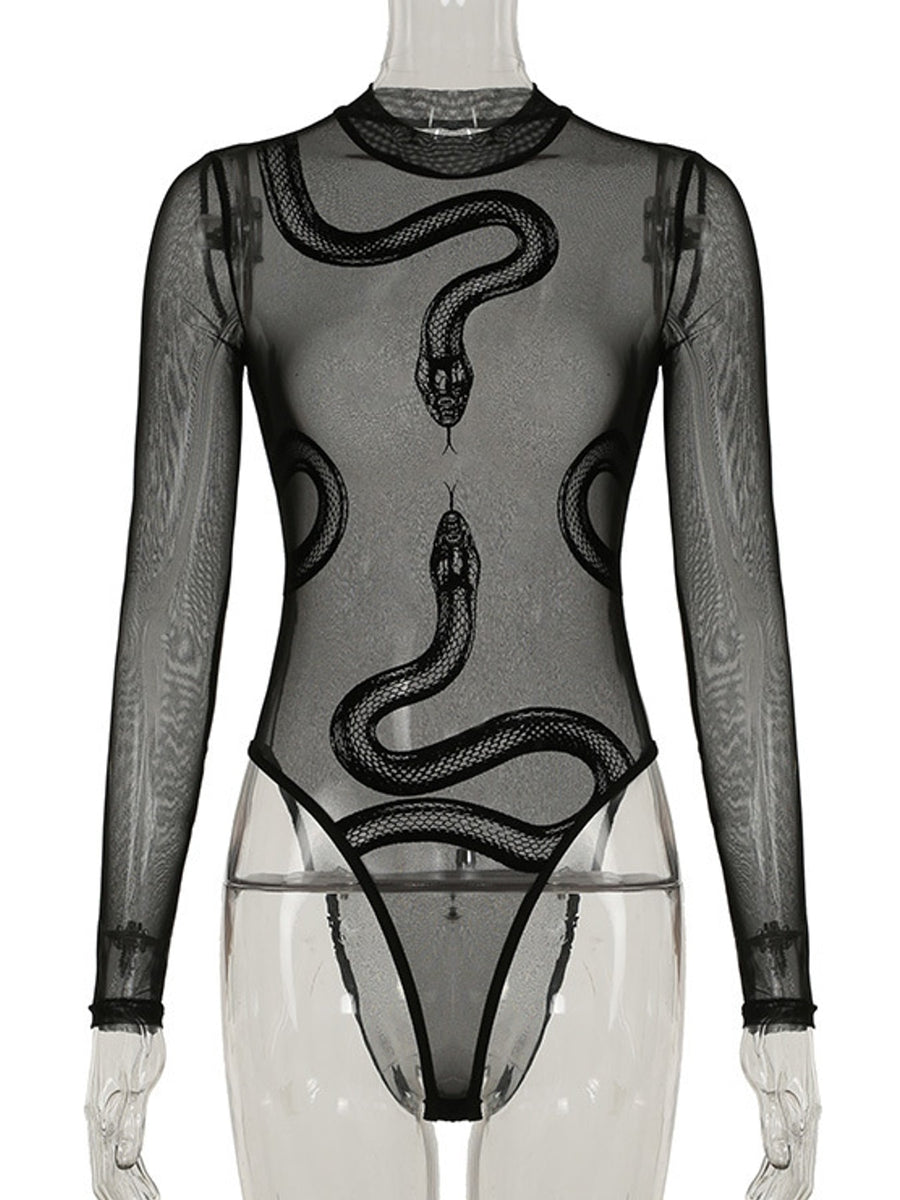 edgy bodysuit in Black with mock neck