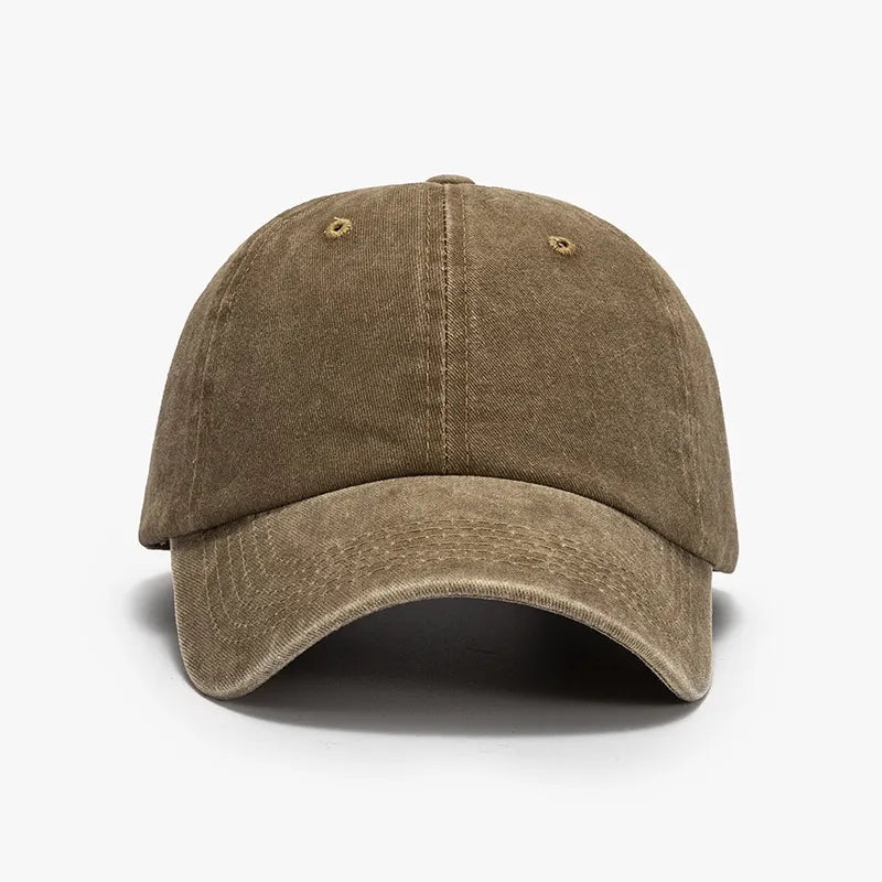 Vintage washed cotton baseball cap in Coffee Brown with distressed details.