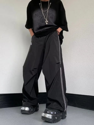 Black with Men's Striped Wide Leg Pants
