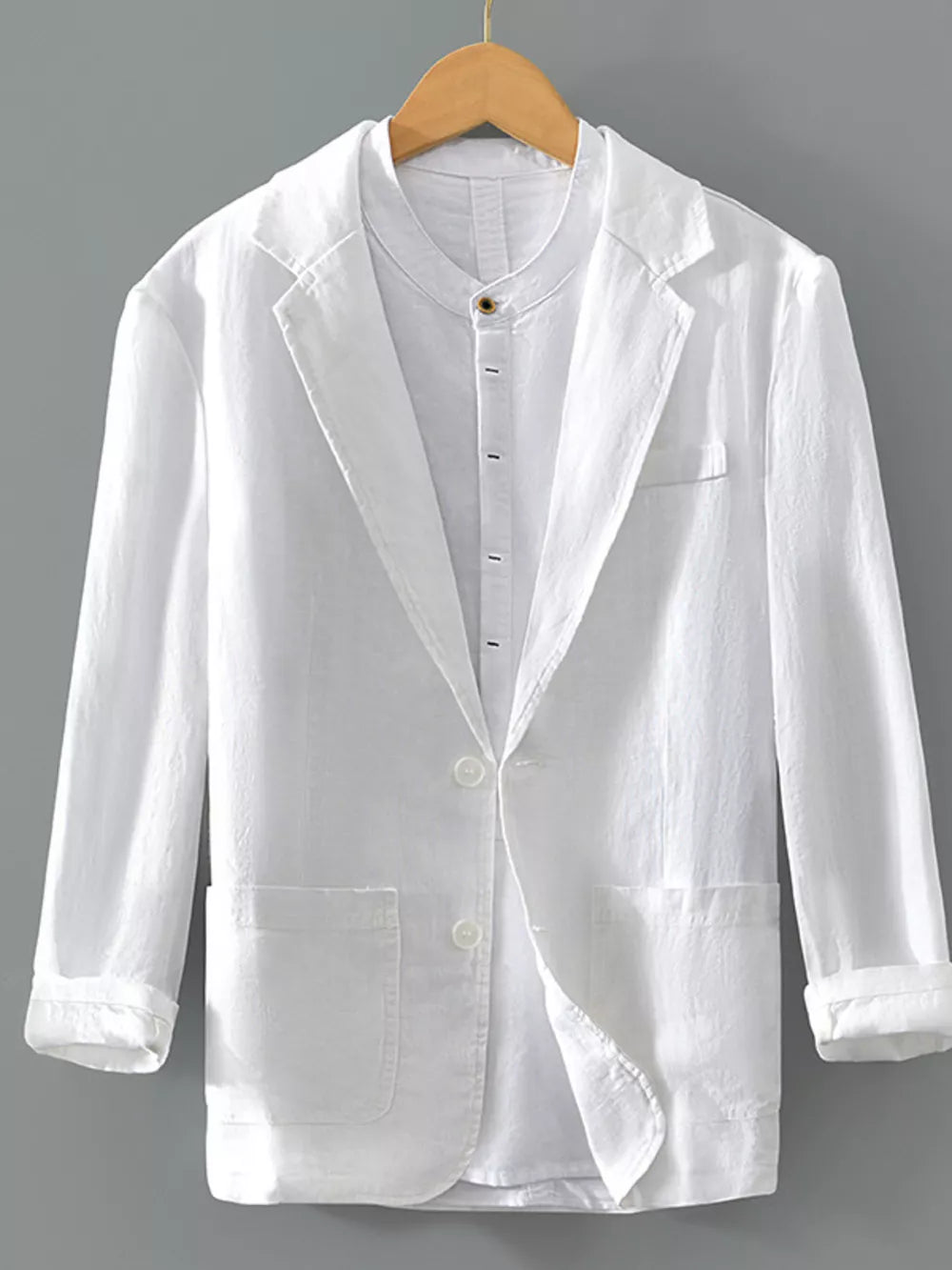 White Men's Plus Size Lapel Collar Button Up Blazer