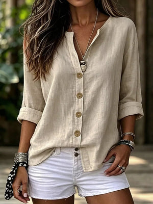 Orange-red Linen Long-sleeve Top