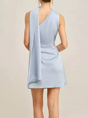 Pink A-line mini dress with one-shoulder