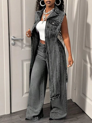 vest in Blue with collared and sleeveless