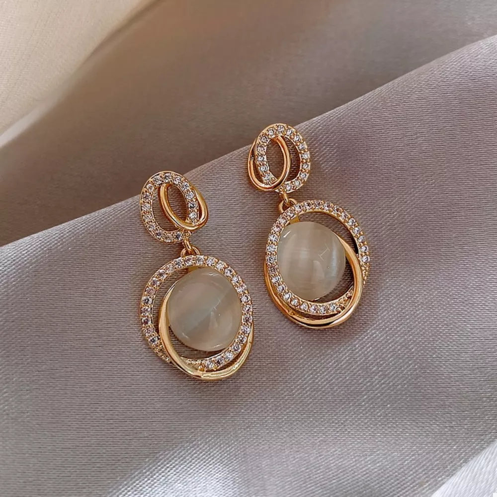 18K Gold-Plated, Alloy, Rhinestone, Cat&amp earrings in Style B with dangle silhouette