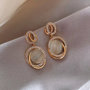 18K Gold-Plated, Alloy, Rhinestone, Cat&amp earrings in Style B with dangle silhouette