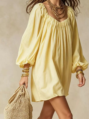 Navy Flowy Balloon Sleeve Mini Dress