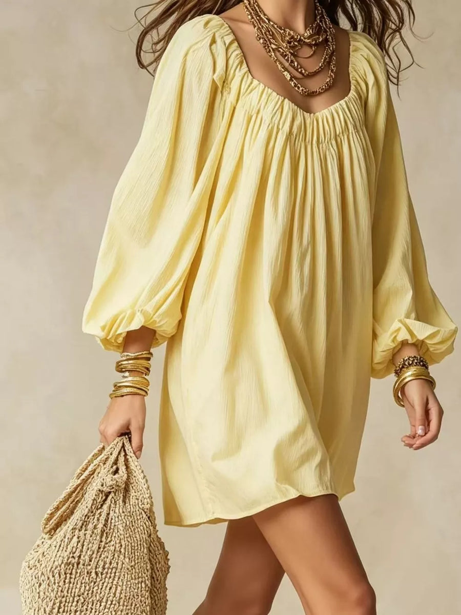 Navy Flowy Balloon Sleeve Mini Dress