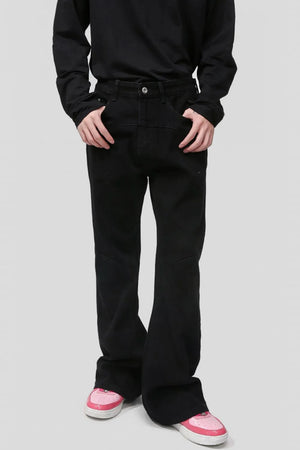 Dark panelled flare jeans with pocket detail and a casual fit.
