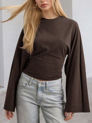 Solid Color Long Sleeve Plus Size T-Shirt in White