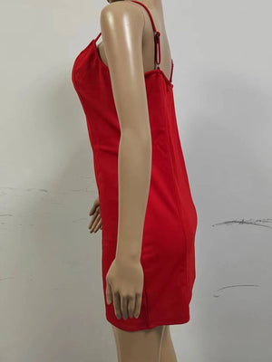 edgy bodycon dress in red with v-neck