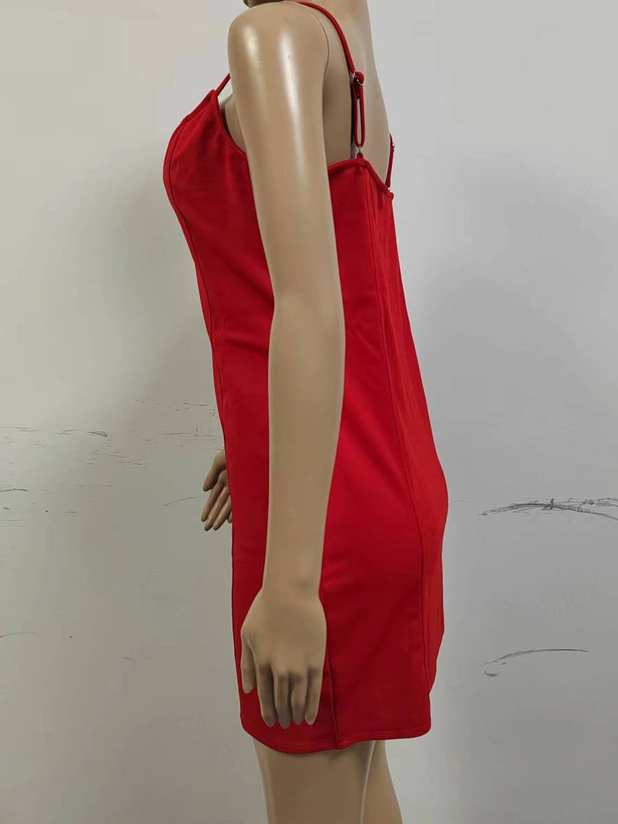 edgy bodycon dress in red with v-neck