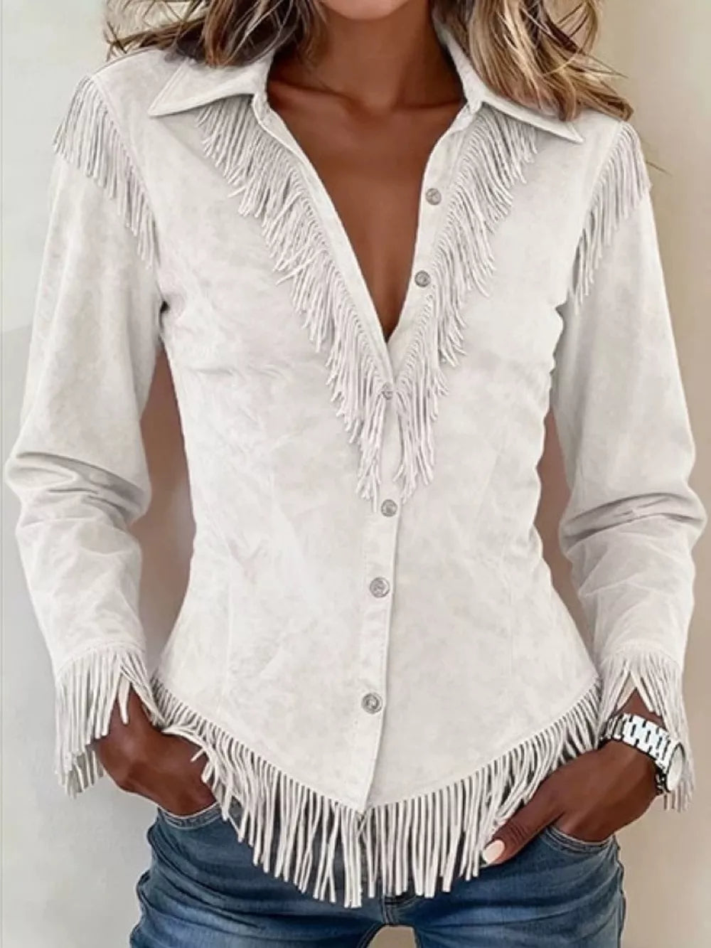 100% polyester Care instructions: Machine wash cold button-up shirt in Black with fitted silhouette