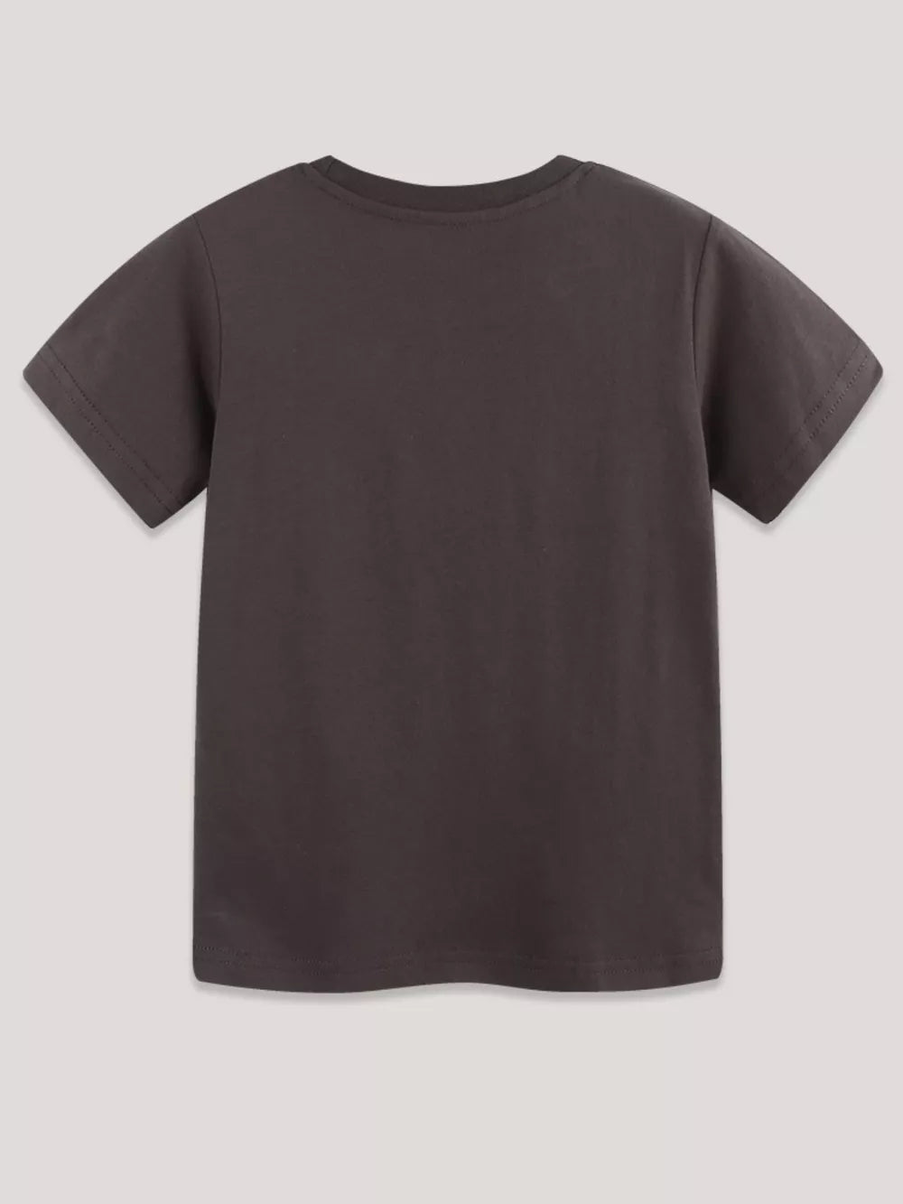 Dark grey cotton t-shirt with short sleeves and a crew neck.