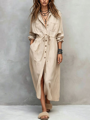 bohemian shirt dress in Beige with collared