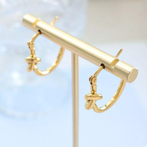 Gold knot hoop earrings, 18K gold-plated, elegant fashion accessory for women.