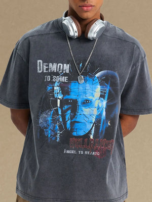 Dark Gray graphic tee with Hellraiser print and relaxed fit.