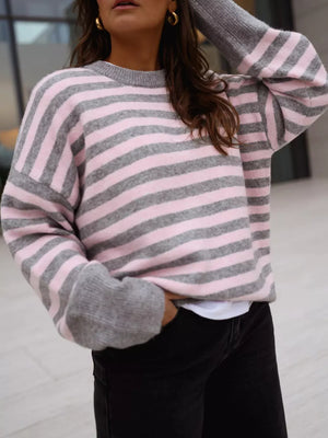 pullover sweater featuring striped in sky blue with 100% polyester Care instructions: Machine wash cold texture