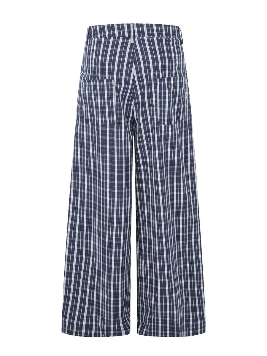 Men's Wide Leg Plaid Button-front Pants option 3