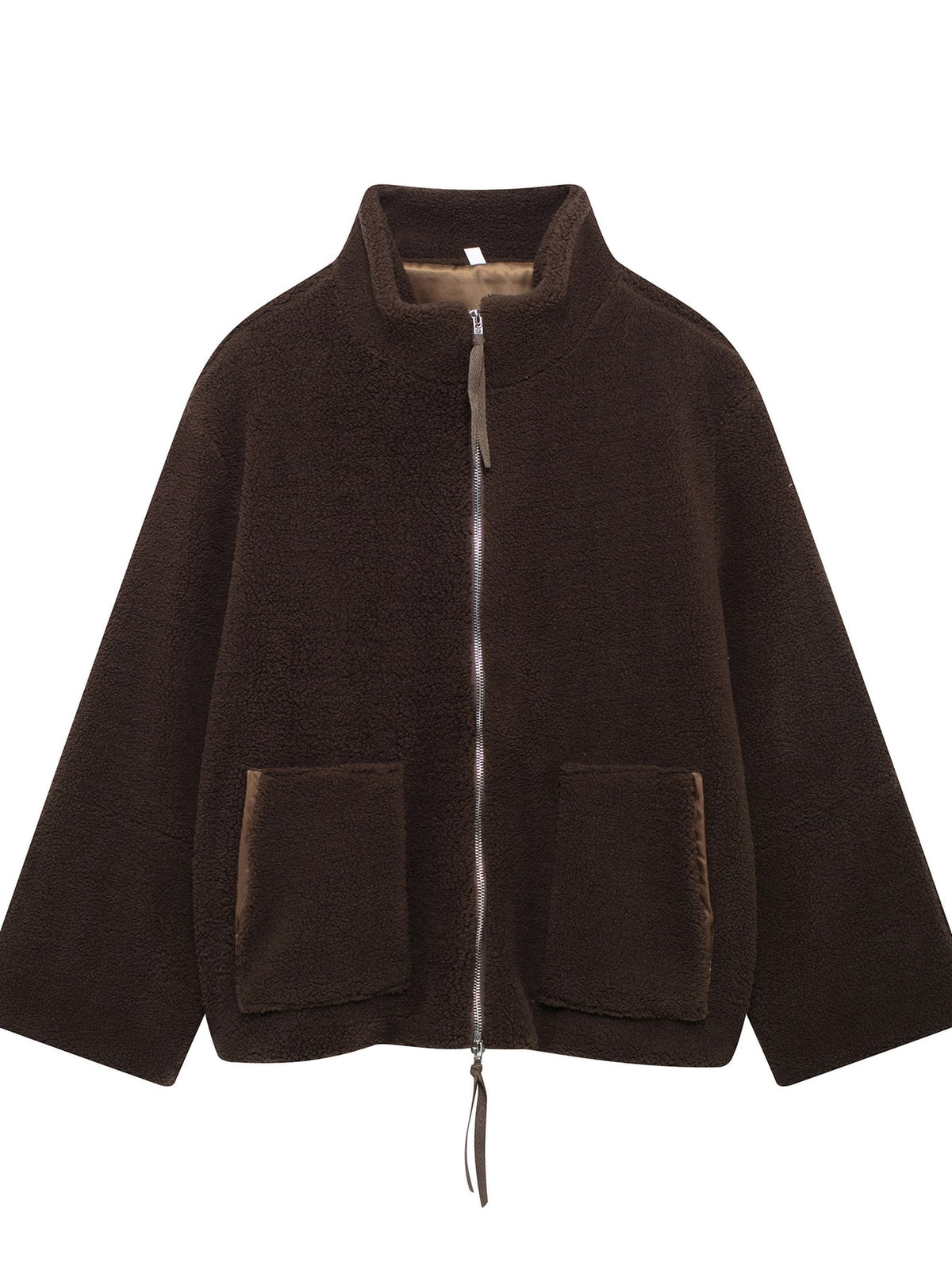 Sherpa Zip-Up Jacket in Coffee-Ribbed
