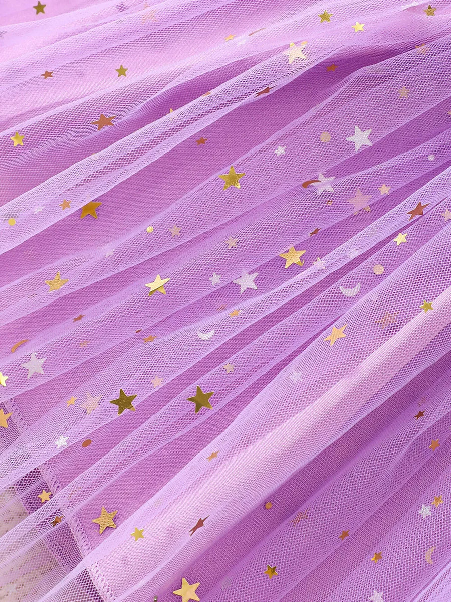A-line dress in Purple with graphic and mesh