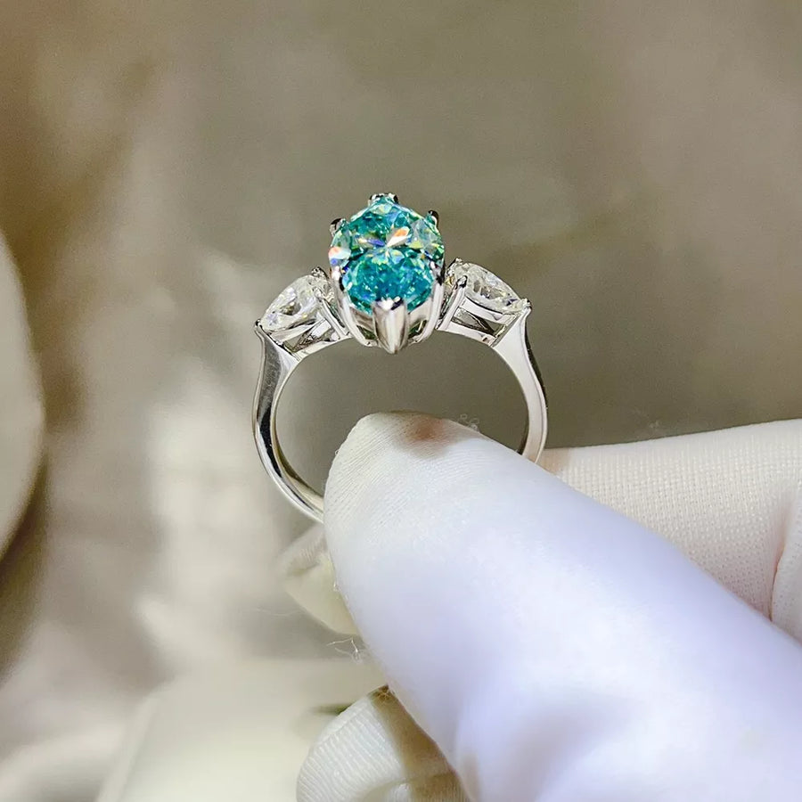 6 Carat 925 Sterling Silver Cocktail Ring in aqua with 6 carat