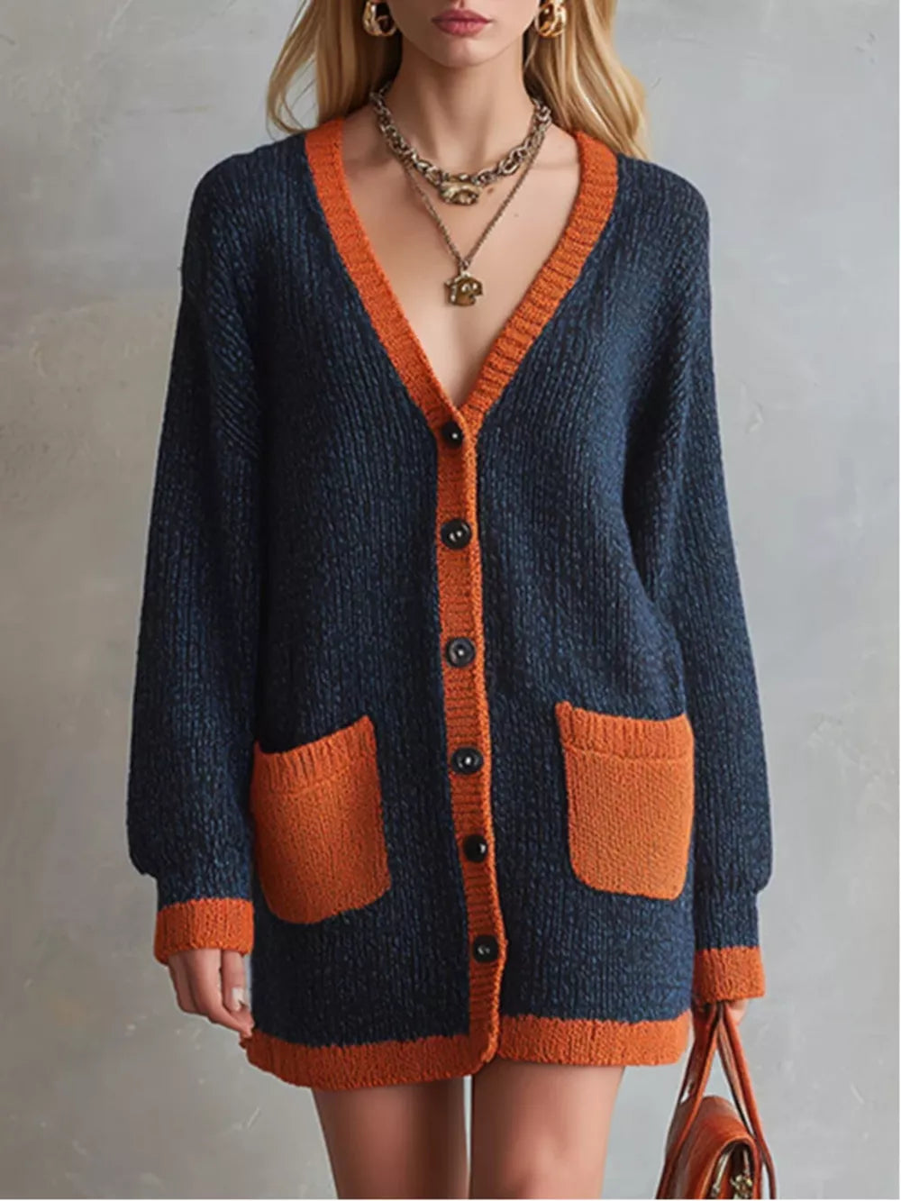 100% polyester Care instructions: Machine wash cold cardigan in Dark Navy with relaxed silhouette