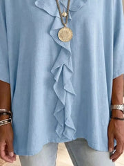 Brown relaxed blouse with v-neck