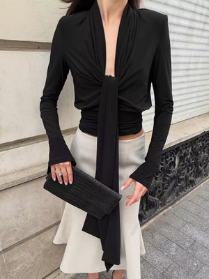 modern blouse in Black with deep v-neck