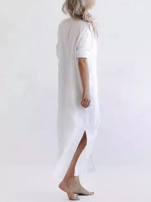 Full Size Casual Button-down Maxi Shirt Dress in Green