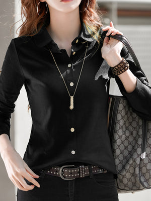 button-down shirt in White with buttoned and hip-length