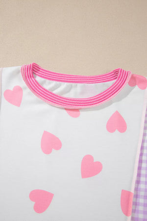Pink with Heart Pattern Colorblock Side Slit Top in Pink