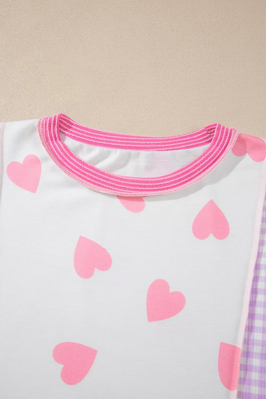 Pink with Heart Pattern Colorblock Side Slit Top in Pink