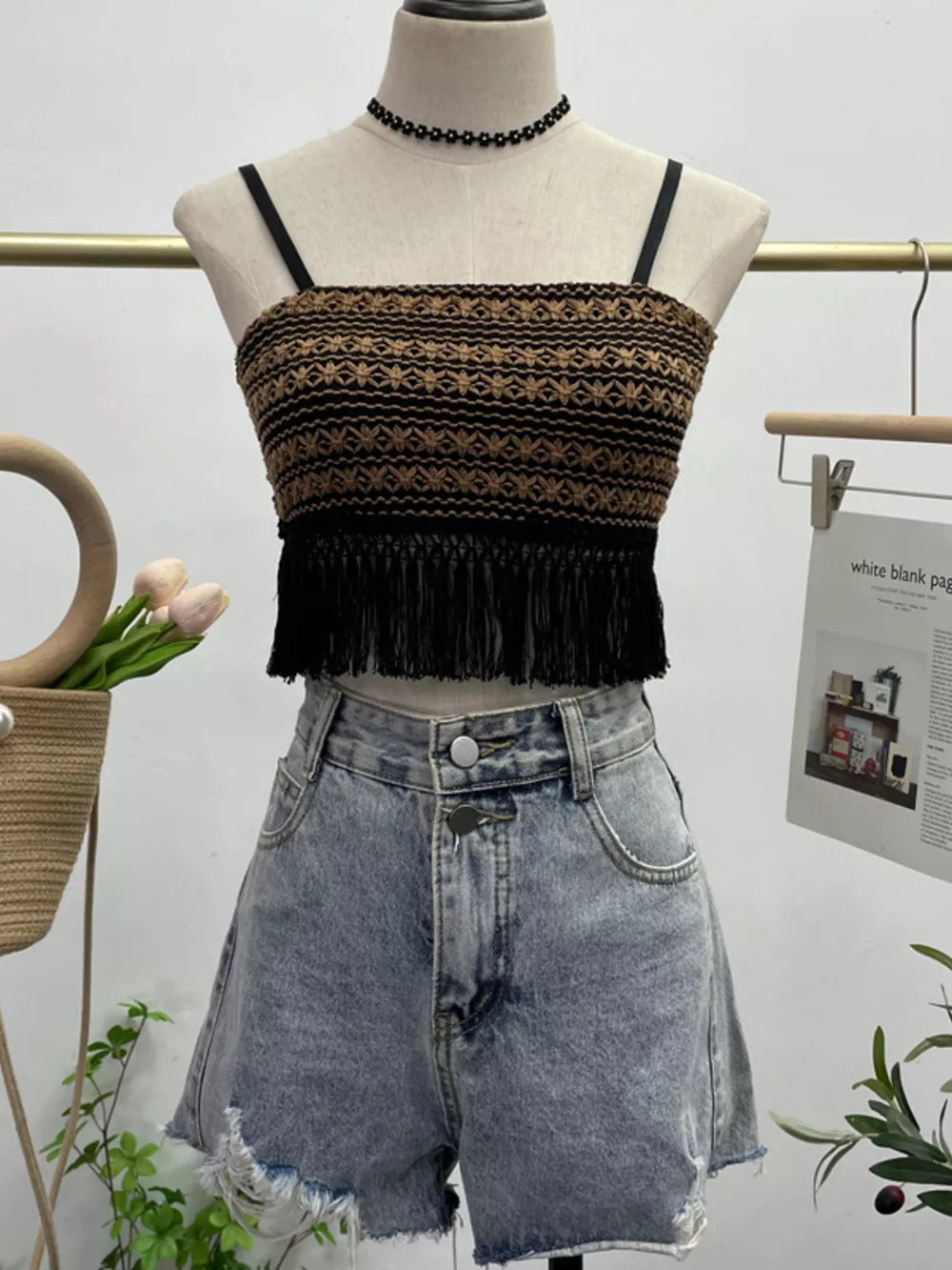 Apricot Fringe Knit Cami